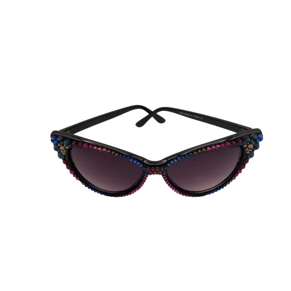 Womens‎ Rhinestone Cat Eye Sunglasses Black Multi Color Jewel Gradient Lens 8869 - Picture 2 of 3